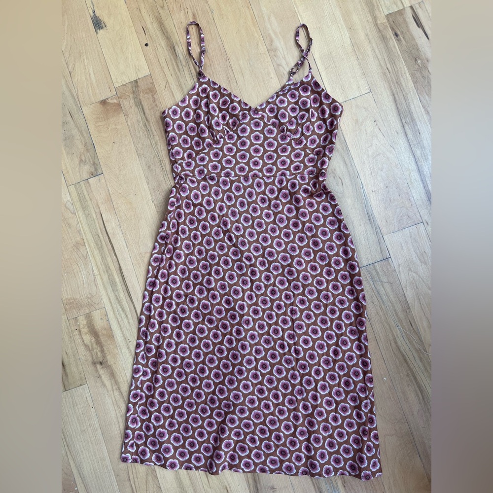 GAP Y2K Brown & Pink Spaghetti Strap Floral Sundress Midi Size 1 - 100% cotton